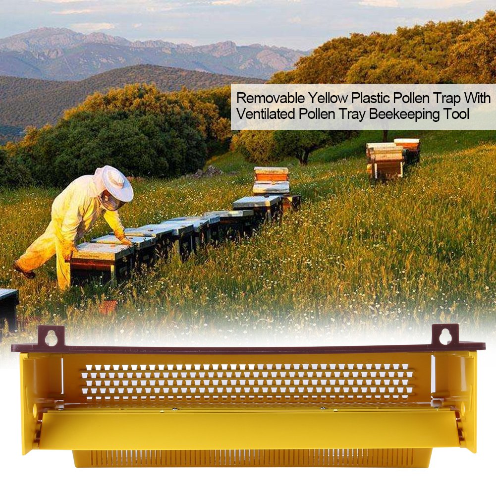 Walfront Pollen Trap, Pollen Collector 39x14x10cm Removable Plastic Pollen Trap with Ventilated Pollen Tray Beekeeping Tool Used in Beekeeping Industry