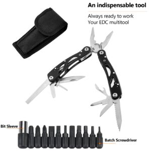 Poeland Multitool Pliers Set Stainless Steel Screwdriver Tool with 11 Screwdriver Bits Black