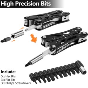 Poeland Multitool Pliers Set Stainless Steel Screwdriver Tool with 11 Screwdriver Bits Black