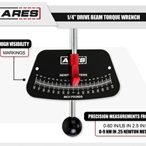 ARES 70213-1/4-inch Drive Beam Torque Wrench - 0-80 Inch/Pounds and 0-9 Newton/Meter Torque Wrench - High Visibility Markings for Easy Readings