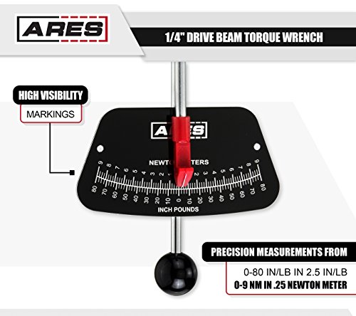 ARES 70213-1/4-inch Drive Beam Torque Wrench - 0-80 Inch/Pounds and 0-9 Newton/Meter Torque Wrench - High Visibility Markings for Easy Readings