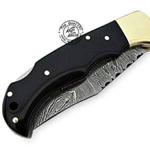 Buffalo Horn 6.5'' 100% Handmade Damascus Steel Folding Pocket Knife 100% Prime Quality