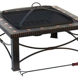 Hiland FTB-51161 Wood Burning Fire Pit w/Poker and Mesh Screen Lid, Large, Slate/Copper