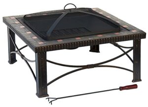 hiland ftb-51161 wood burning fire pit w/poker and mesh screen lid, large, slate/copper