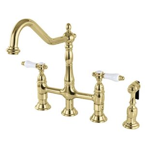 kingston brass ks1272bplbs bel-air bridge kitchen faucet, 8-3/4" in spout reach, polished brass