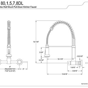 Kingston Brass GS8185DL Concord 8" Centerset Wall Mount Pull-Down Kitchen Faucet, 7-1/2" in Spout Reach, Oil Rubbed Bronze