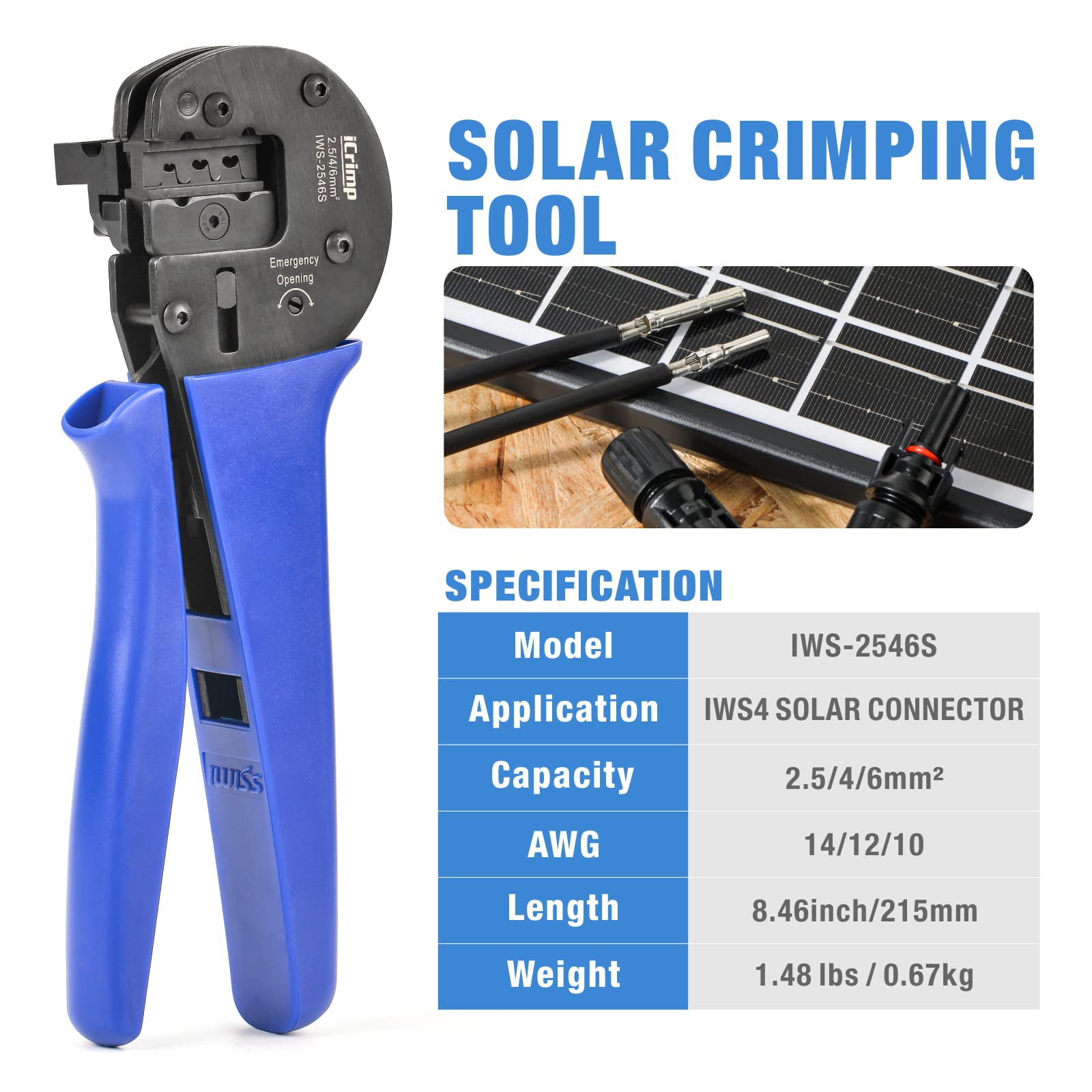 iCrimp Solar Crimping Tool Kit for Solar Panel Installation, All in One Solar Tool Set with Solar Crimper, Wire Cutter, Wire Stripper and Solar Connector Spanners