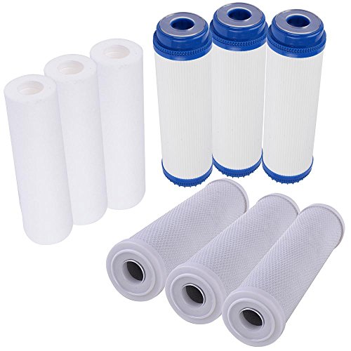 Yescom 9 Pcs Filter Replacement for Reverse Osmosis Set RO Water Sediment Carbon Block GAC