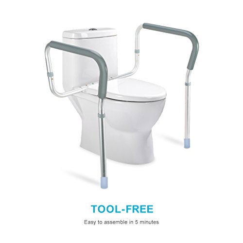 OasisSpace Toilet Rail - Medical Bathroom Safety Frame for Elderly, Handicap and Disabled - Adjustable Toilet Safety Handrail, 2 Additional Rubber Tips