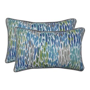 pillow perfect outdoor | indoor make it rain cerulean rectangular throw pillow (set of 2), blue