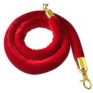 red velvet stanchion rope crowd control rope barrier with gold color plated hooks, 5 foot