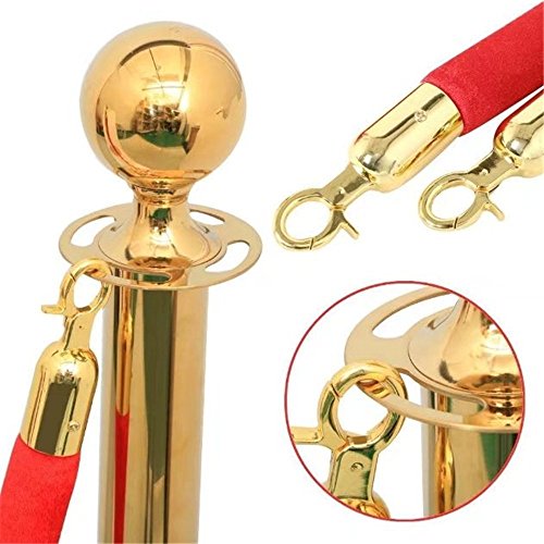 Red Velvet Stanchion Rope Crowd Control Rope Barrier with Gold Color Plated Hooks, 5 Foot