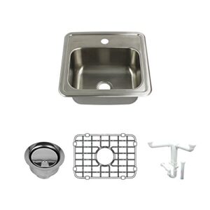 transolid k-stsb15156-1 select 1-hole drop-in single-bowl kitchen sink kit, 15" l x 15" x 6", brushed stainless steel