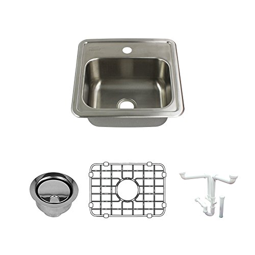 Transolid K-STSB15156-1 Select 1-Hole Drop-in Single-Bowl Kitchen Sink Kit, 15" L x 15" x 6", Brushed Stainless Steel