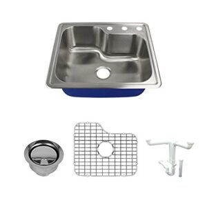 transolid k-mtso25229-3 meridian 3-hole drop-in single bowl 16-gauge stainless steel kitchen sink kit, 25-in x 22-in x 9-in, brushed finish