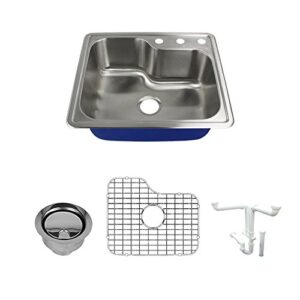 Transolid K-MTSO25229-3 Meridian 3-Hole Drop-in Single Bowl 16-Gauge Stainless Steel Kitchen Sink Kit, 25-in x 22-in x 9-in, Brushed Finish