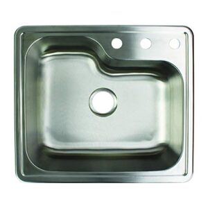 Transolid K-MTSO25229-3 Meridian 3-Hole Drop-in Single Bowl 16-Gauge Stainless Steel Kitchen Sink Kit, 25-in x 22-in x 9-in, Brushed Finish