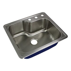 Transolid K-MTSO25229-3 Meridian 3-Hole Drop-in Single Bowl 16-Gauge Stainless Steel Kitchen Sink Kit, 25-in x 22-in x 9-in, Brushed Finish