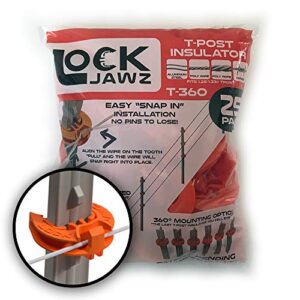 lock jawz t-360 electric fence t-post insulator - orange (bulk qty: 100)