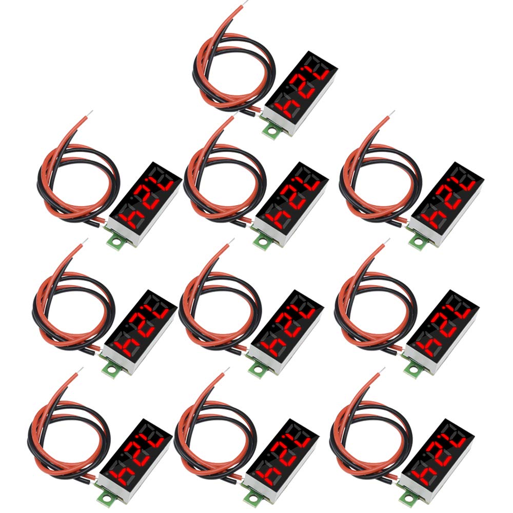 Diymore 10pcs Mini Digital 0.28" 2 Wire LED Panel Display Voltage Tester Voltmeter DC Volt Meter (Red)