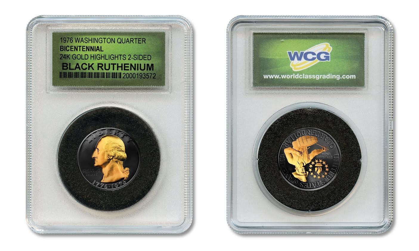 Black Ruthenium 1976 Bicentennial Quarter 2-Side w/ 24KT Gold in Slabbed Holder