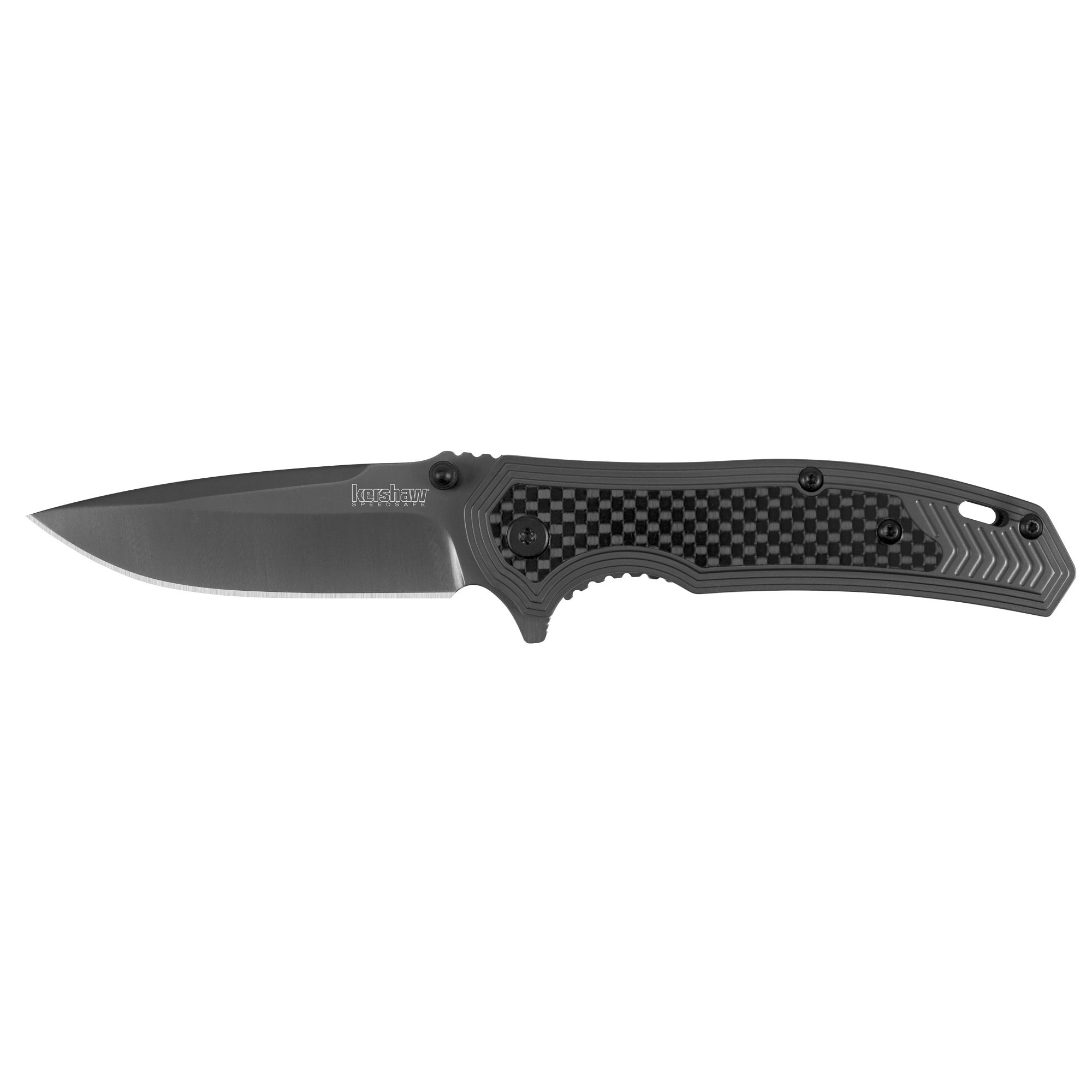 Kershaw Fringe Pocket Knife, 3-inch 8Cr13MoV Steel Blade with Gray Titanium Carbo-Nitride Coating, Carbon-Fiber Insert; SpeedSafe Assisted Opening, 8310