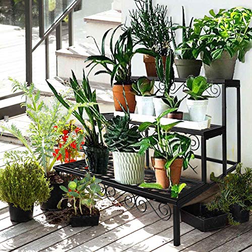 FOYUEE Tiered Plant Stand Outdoor Metal 3 Tier Stands For Multiple Plants Ladder Potted Indoor Shelf Holder Rack