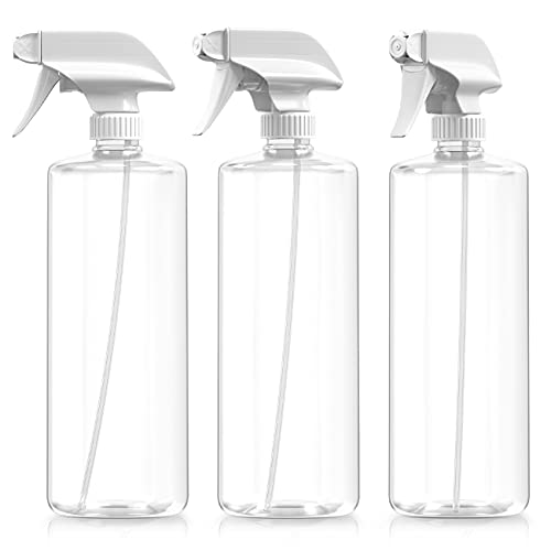 Bar5F Plastic Spray Bottles with Mixor Trigger, 32 oz | Professional, Leak Proof, Empty, Adjustable Fine to Powerful Sprayer, Refillable | Water Plants, Cleaning Solutions | Crystal Clear | Pack of 3