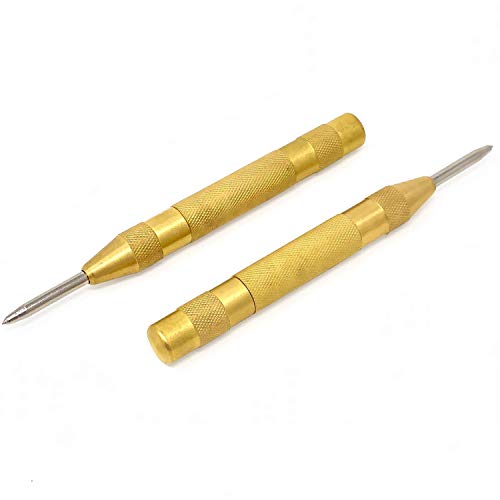 Automatic Center Punch - 5 inch Brass Spring Loaded Center Hole Punch with Adjustable Tension, Hand Tool for Metal or Wood - Pack of 2