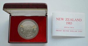 1983 nz silver dollar proof coin - royal visit $1 uncirculated reserve bank of new zealand