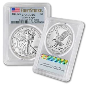2023 (w) 1 oz american silver eagle coin ms-70 (first strike - struck at west point - flag label) $1 ms70 pcgs