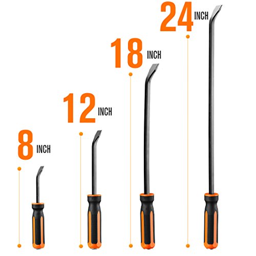REXBETI Pry Bar Set, Heavy Duty Pry Bar 4-Piece Mechanic Hand Tools, Thicker Strike Cap Handle, Black Orange