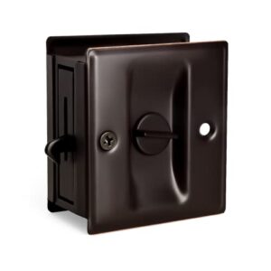 homotek privacy sliding door lock with pull oil rubbed brass- replace old or damaged pocket door locks quickly and easily, 2-3/4”x2-1/2”, for door thickness for 1-3/8”