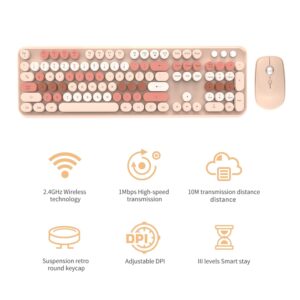 SADES V2020 Keyboard and Mouse Combo, Colorful Wireless Keyboard with Round Keycaps,2.4GHz Dropout-Free Connection,Long Battery Life,Cute Wireless Mouse for PC/Laptop/Computer (MilkTea Color)