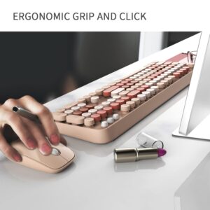 SADES V2020 Keyboard and Mouse Combo, Colorful Wireless Keyboard with Round Keycaps,2.4GHz Dropout-Free Connection,Long Battery Life,Cute Wireless Mouse for PC/Laptop/Computer (MilkTea Color)