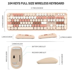 SADES V2020 Keyboard and Mouse Combo, Colorful Wireless Keyboard with Round Keycaps,2.4GHz Dropout-Free Connection,Long Battery Life,Cute Wireless Mouse for PC/Laptop/Computer (MilkTea Color)