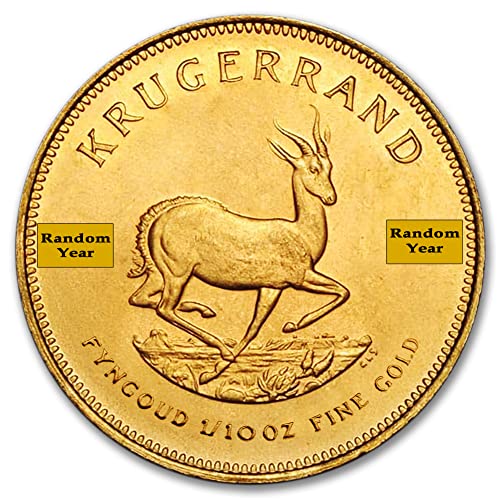 1967 - Present (Random Year) ZA 1/10 oz South African Gold Krugerrand Coin Brilliant Uncirculated with Certificate of Authenticity 22K 1/10R BU