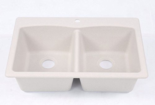 Franke ELG62D91-LIN Ellipse 33-in x 22-in Linen Double-Basin Composite Drop-in or Undermount 4-Hole Commercial Kitchen Sink, inch x inch x 9-inch deep