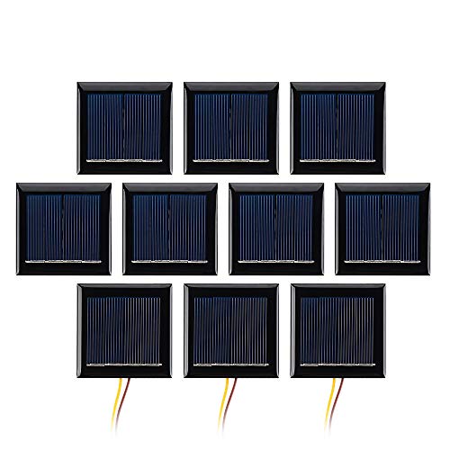 AOSHIKE 10Pcs 2V 130mA Micro Solar Panels Photovoltaic Solar Cells with Wires Solars Epoxy Plate DIY Projects Toys 54mm x 54mm/2.13" x 2.13"