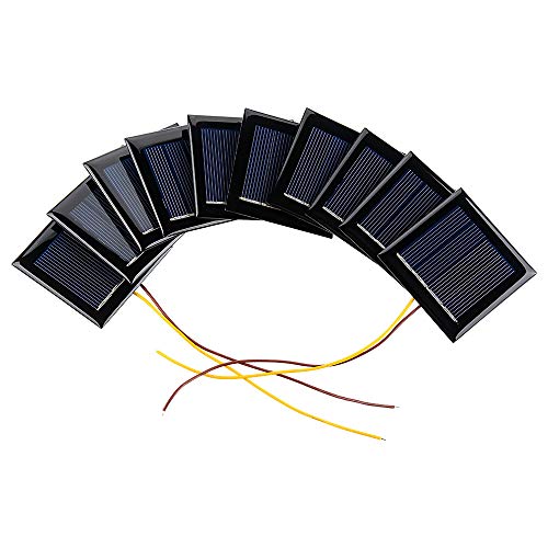 AOSHIKE 10Pcs 2V 130mA Micro Solar Panels Photovoltaic Solar Cells with Wires Solars Epoxy Plate DIY Projects Toys 54mm x 54mm/2.13" x 2.13"