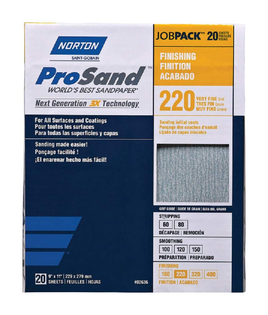 Norton 02636 Prosand 3X High Performance Sanding Sheet, 220 Grit