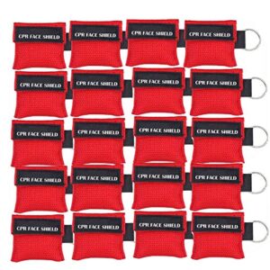 lsika-z 20pcs cpr face shield mask with keychain keying emergency kit cpr face shields pocket mask for first aid or cpr training (red-20)