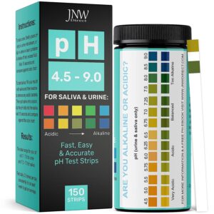 ph test strips for urine and saliva testing (4.5-9.0) - alkaline ph strips with ebook - ph level test kit with quick & easy ph testing strips - ultimate acidity test kit - 150 strips, jnw direct