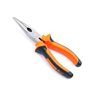 boenfu needle nose pliers 8-inches heavy duty craft wire cutter electrical pliers long nose pliers for wire wrapping, crafts, jewelry making, orange