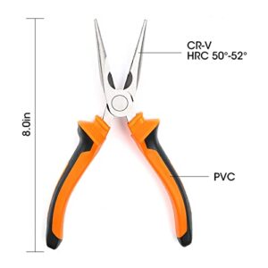 BOENFU Needle Nose Pliers 8-inches Heavy Duty Craft Wire Cutter Electrical Pliers Long Nose Pliers for Wire Wrapping, Crafts, Jewelry Making, Orange