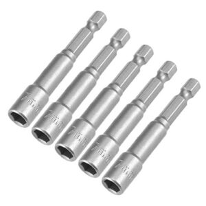uxcell 5 pcs 1/4" quick-change hex shank 7mm magnetic nut setter driver drill bit, 65mm length, metric