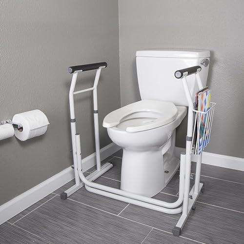 Vaunn Medical Bathroom Adjustable Height Toilet Rail Grab Bar and Commode Safety Frame Handle