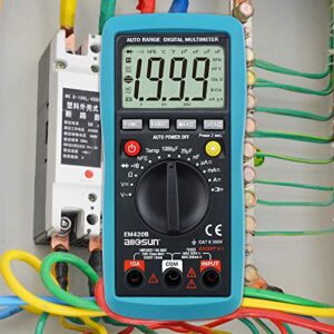 allsun Auto-Ranging Digital Multimeter Capacitance Test Multi Tester Electrical Test Tools AC DC Amp Volt Temp OHM DMM Auto Power Off Backlight Max.Reading 1999 EM420B