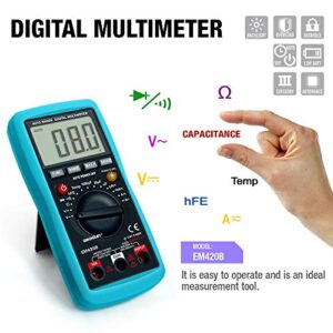 allsun Auto-Ranging Digital Multimeter Capacitance Test Multi Tester Electrical Test Tools AC DC Amp Volt Temp OHM DMM Auto Power Off Backlight Max.Reading 1999 EM420B