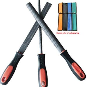 YCAMMIN 8" Wood Rasp File Set with Rubber Grip - Includes Hand Cut Round, Half-Round, and Flat Rasp File Kit - Curved and Flat Tools(3 Pcs) The Color of Packing Bag is Random